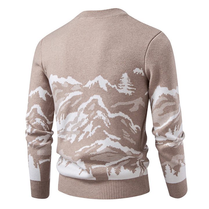 Herren Strickpullover mit Bergmotiv und hohem Kragen Aliams