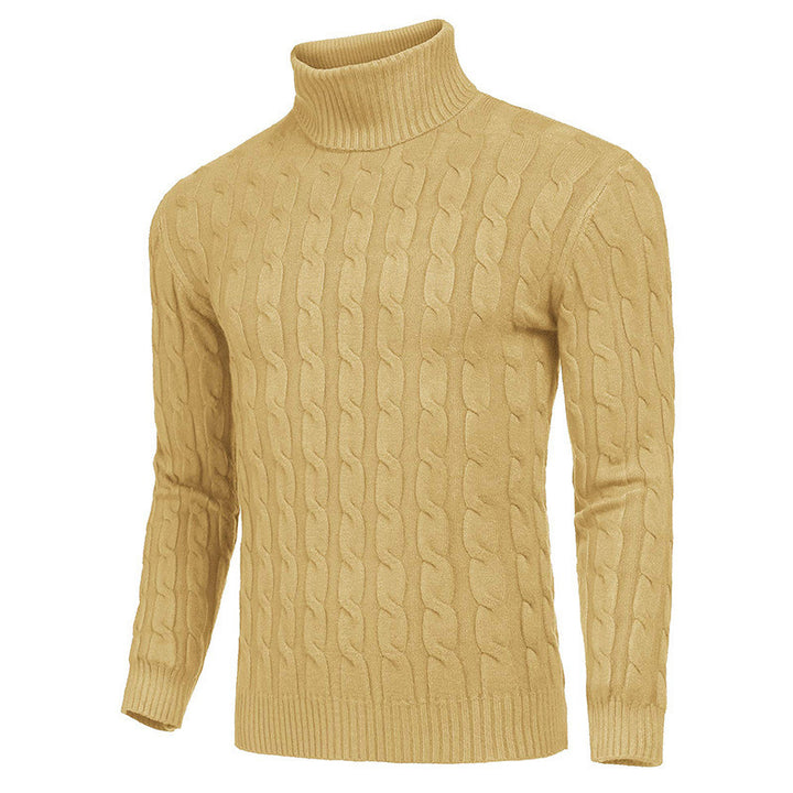 Herren Strickpullover mit hohem Kragen und Zopfmuster Aliams