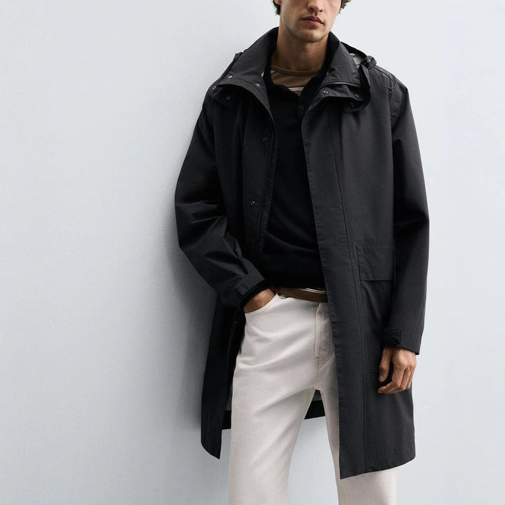 Herren winddichte Regenjacke mit verstellbarem Kapuzenkragen und großen Taschen Hedi-Mode