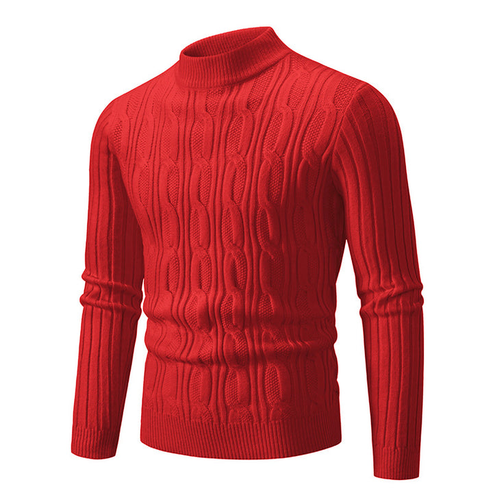 Herren Strickpullover mit magnetischem Zopfmuster und hohem Kragen Aliams