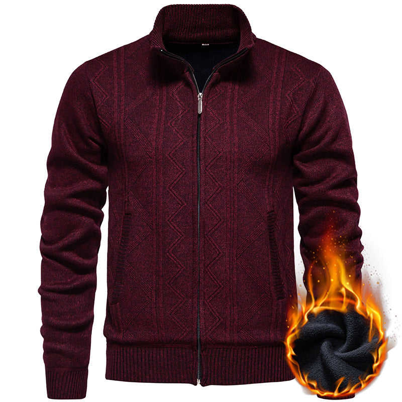 Herren Strickjacke mit Zopfmuster und hohem Stehkragen Aliams