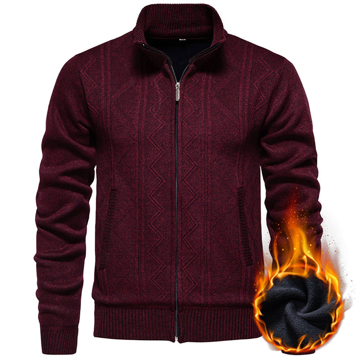 Herren Strickjacke mit Zopfmuster und hohem Stehkragen Aliams