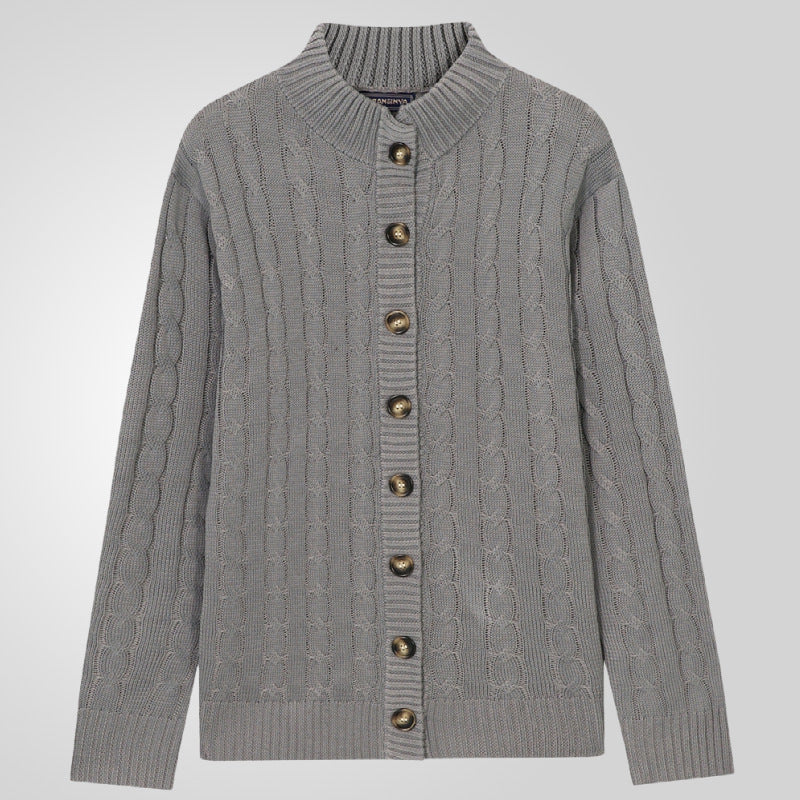 Herren Strickjacke mit Zopfmuster und umschlagbarem Kragen Aliams
