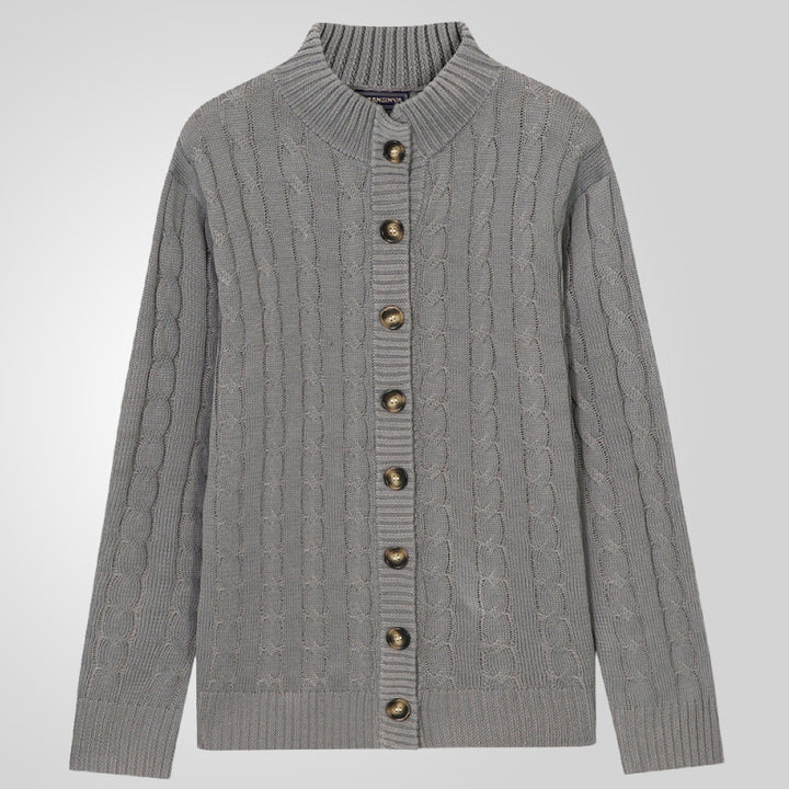 Herren Strickjacke mit Zopfmuster und umschlagbarem Kragen Aliams
