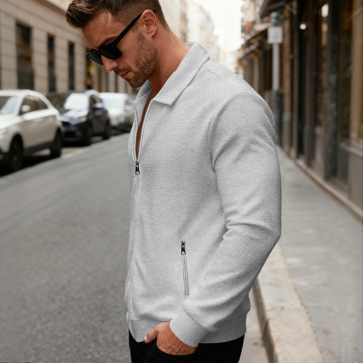 Herren Sportlicher Stehkragenpullover mit Reißverschluss und strukturiertem Design Aliams