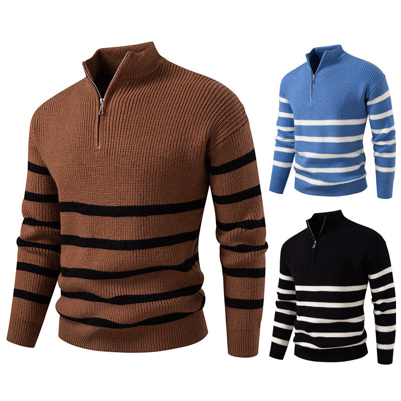 Herren Strickpullover mit modernem Halbreißverschluss und gestreiftem Design Aliams