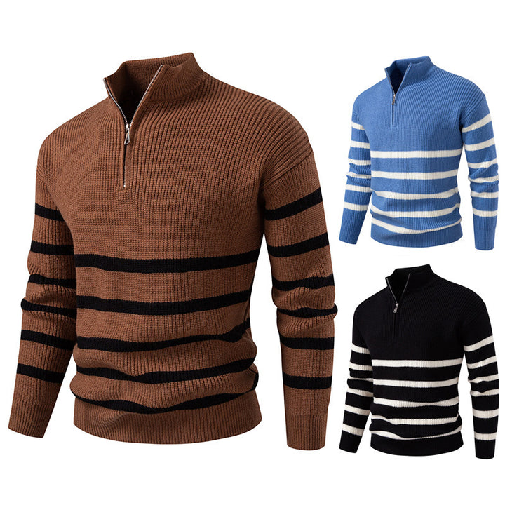 Herren Strickpullover mit modernem Halbreißverschluss und gestreiftem Design Aliams