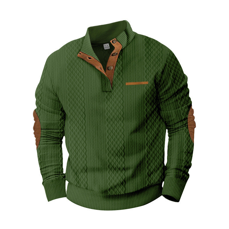 Herren strukturierter Pullover mit modischem Henley-Ausschnitt und geschmackvollen Kunstlederdetails Aliams