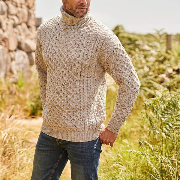Herren Strickpullover mit Zopfmuster und hohem Kragen Aliams