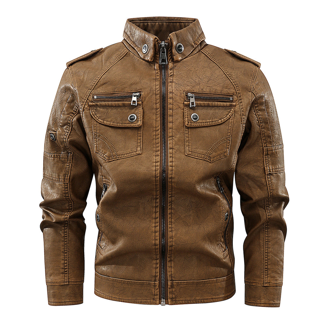 Herren stylische Bikerjacke mit praktischen Taschen und hochgeschlossenem Kragen Aliams