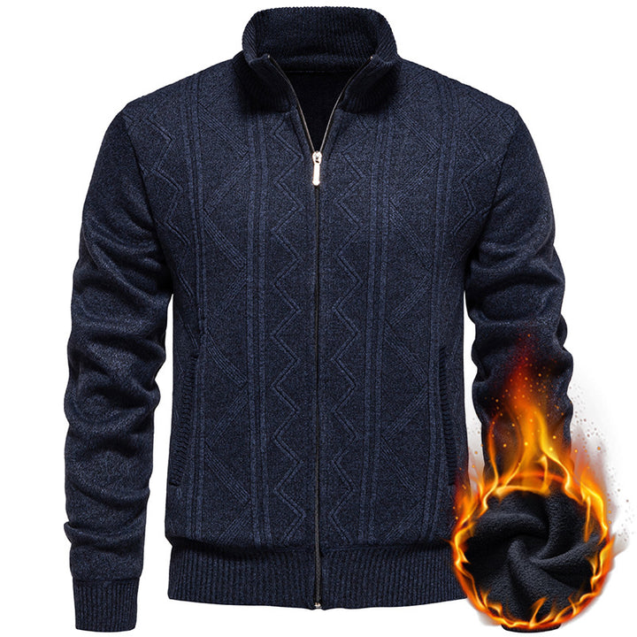 Herren Strickjacke mit Zopfmuster und hohem Stehkragen Aliams