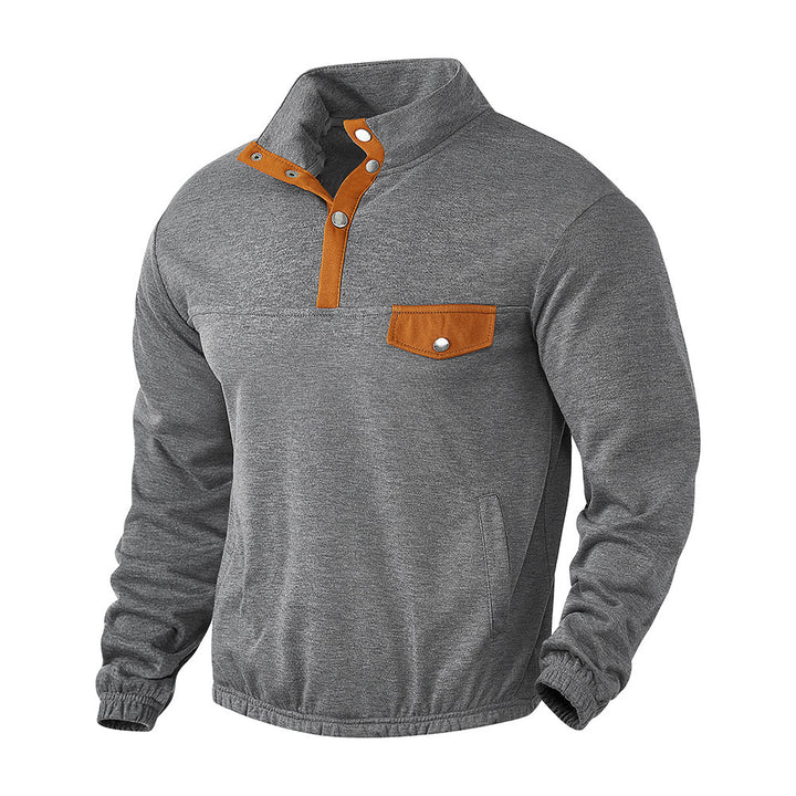 Herren Stehkragen Pullover mit Lederdetails Aliams