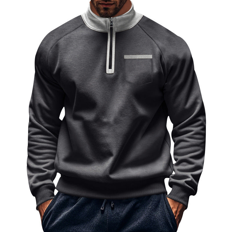 Herren sportlicher Stehkragen Pullover mit Reißverschluss und praktischer Brusttasche Aliams