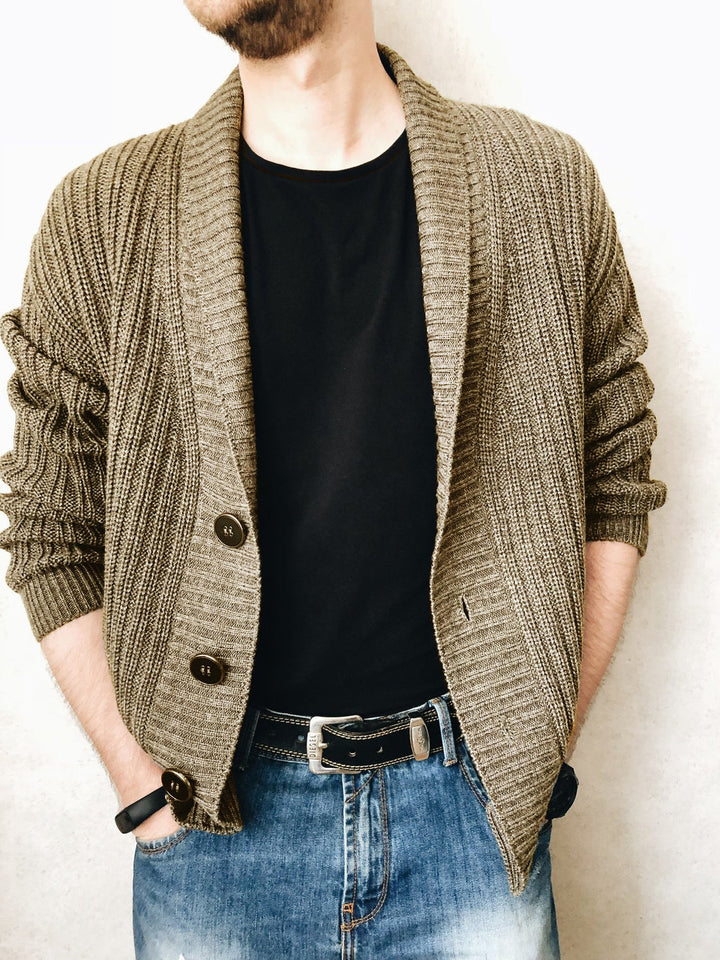 Herren Strickjacke mit modischem Schalkragen und praktischen Knöpfen Aliams
