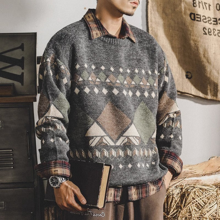Herren Strickpullover mit geometrischem Muster und lässigem Schnitt Aliams