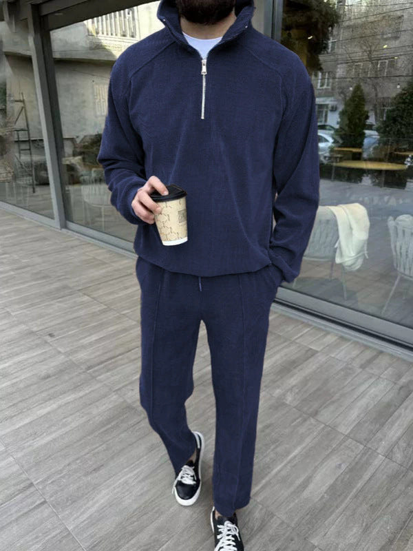 Herren sportliches Fleece-Outfit mit halbem Reißverschluss Aliams