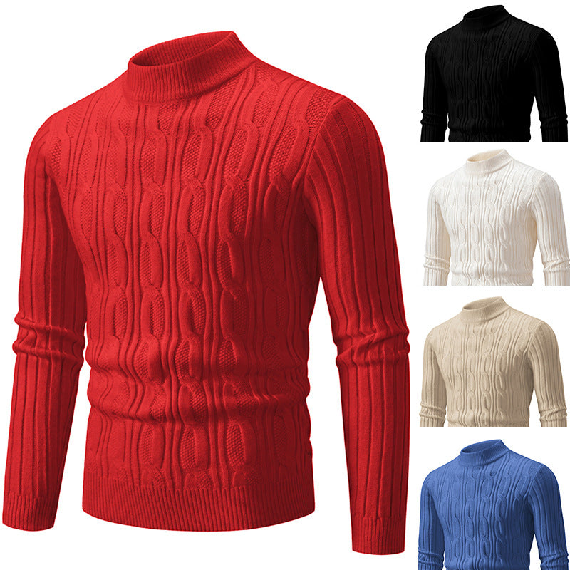 Herren Strickpullover mit magnetischem Zopfmuster und hohem Kragen Aliams