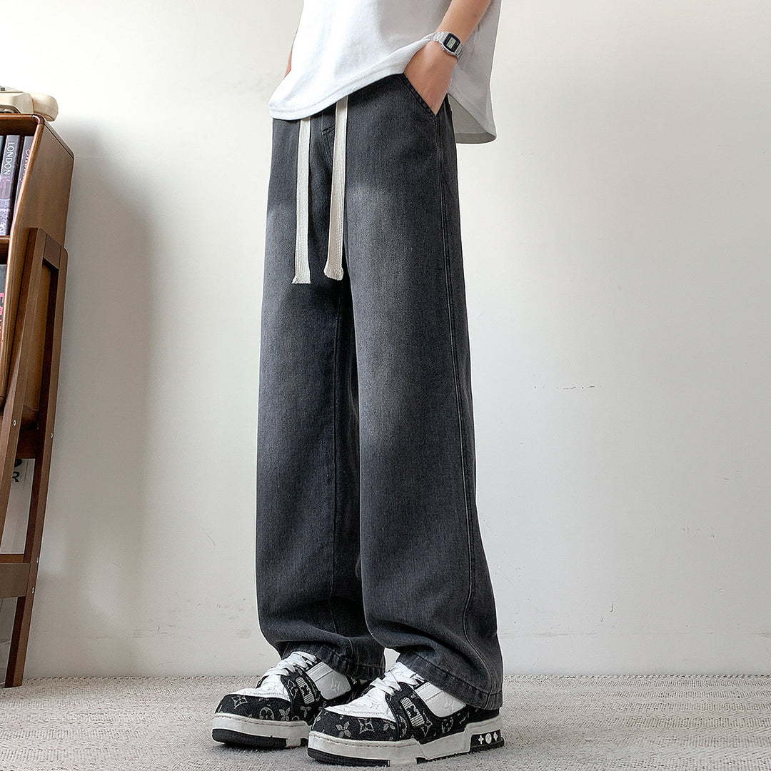 Herren weit geschnittene Denim-Hose mit verstellbarem Bund Aliams