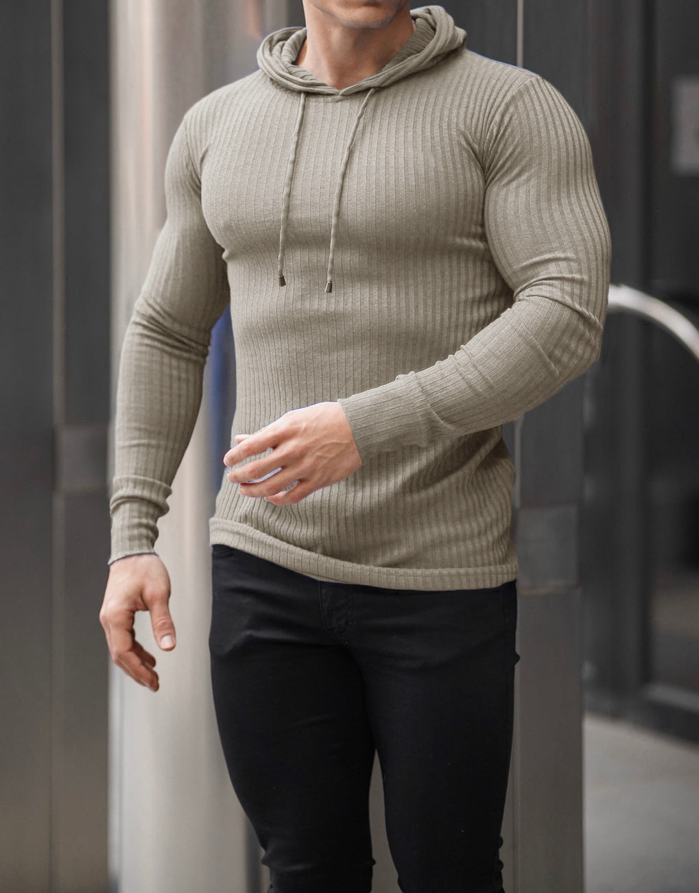 Herren Sportlicher Langarm-Hoodie aus strukturiertem Baumwollmix Aliams