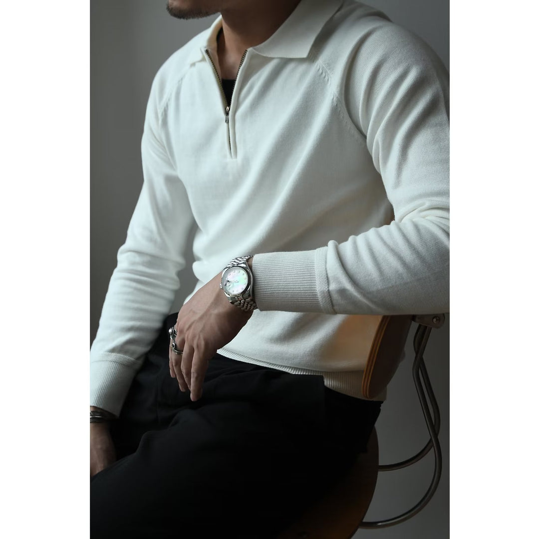 Herren Strickpullover mit kurzem Reißverschluss und sportlichem Stehkragen Aliams