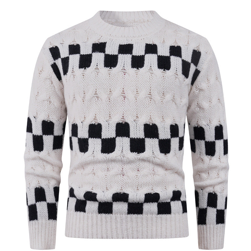 Herren Strickpullover mit kreativen geometrischen Mustern und hohem Kragen Aliams