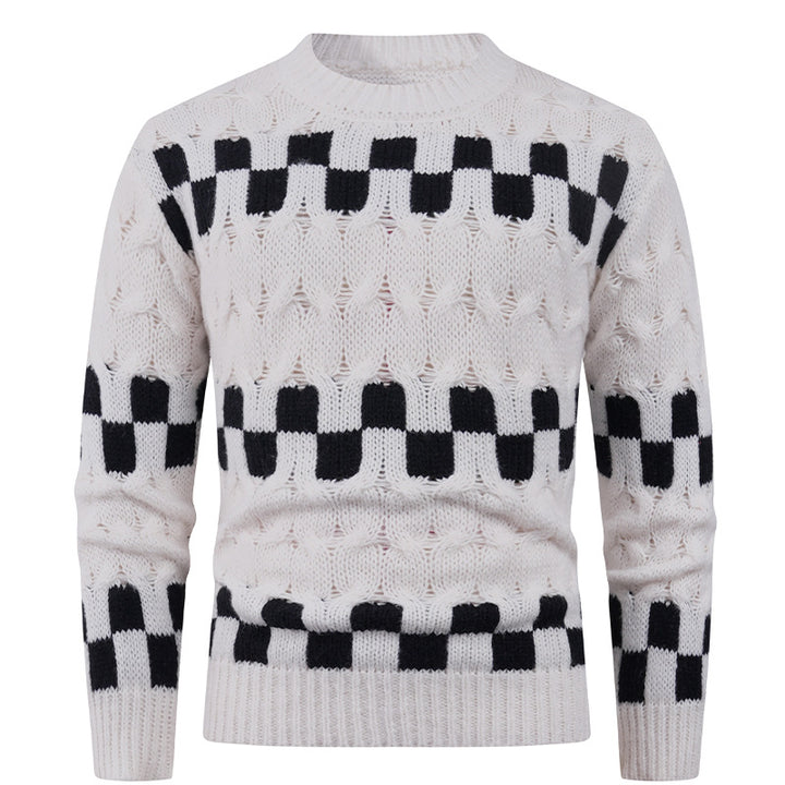 Herren Strickpullover mit kreativen geometrischen Mustern und hohem Kragen Aliams