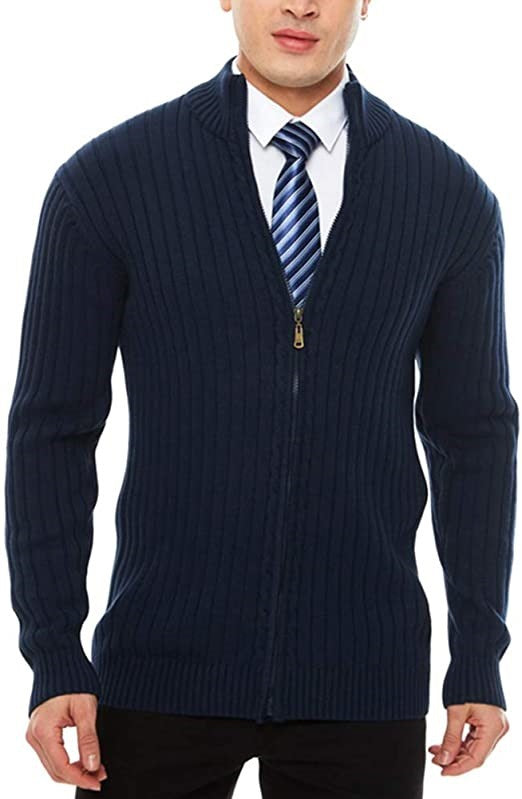 Herren Strickjacke mit modernen Zipper-Details und feinem Rippmuster Aliams