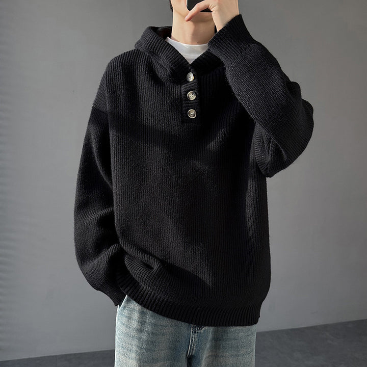 Herren Strickpullover mit Knopfleiste und Kapuze Aliams