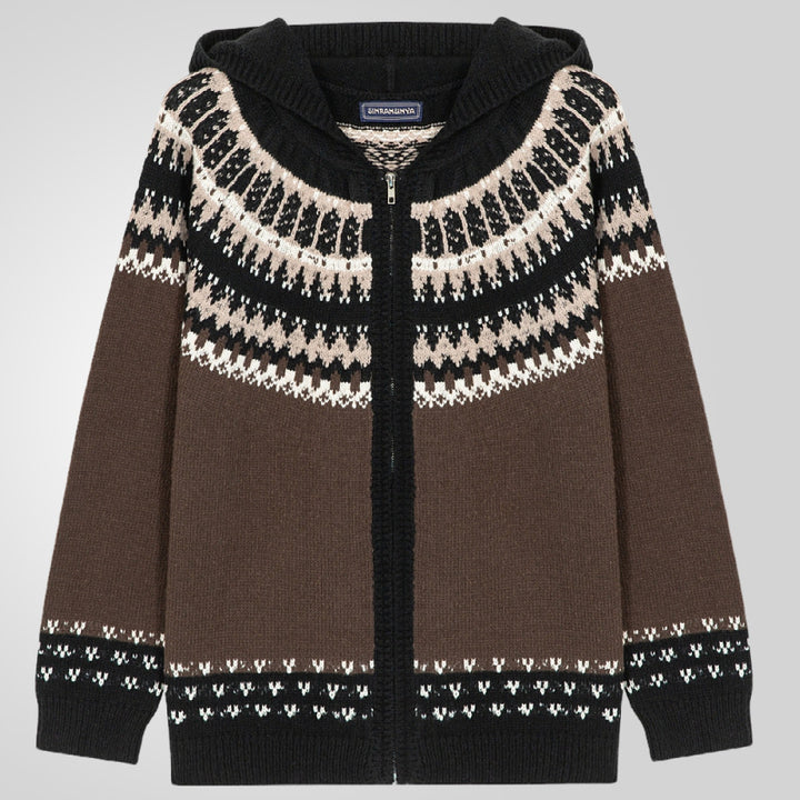 Herren Strickjacke mit traditionellem Norweger-Muster und Kapuze Aliams