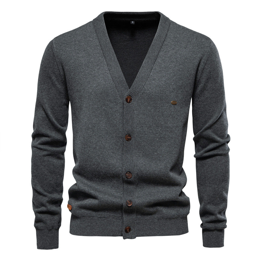 Herren Strickjacke mit V-Ausschnitt und modischen Holzknöpfen Aliams