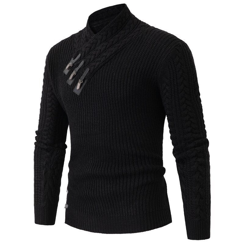 Herren Strickpullover mit elegantem Schalkragen und Zopfmuster Aliams