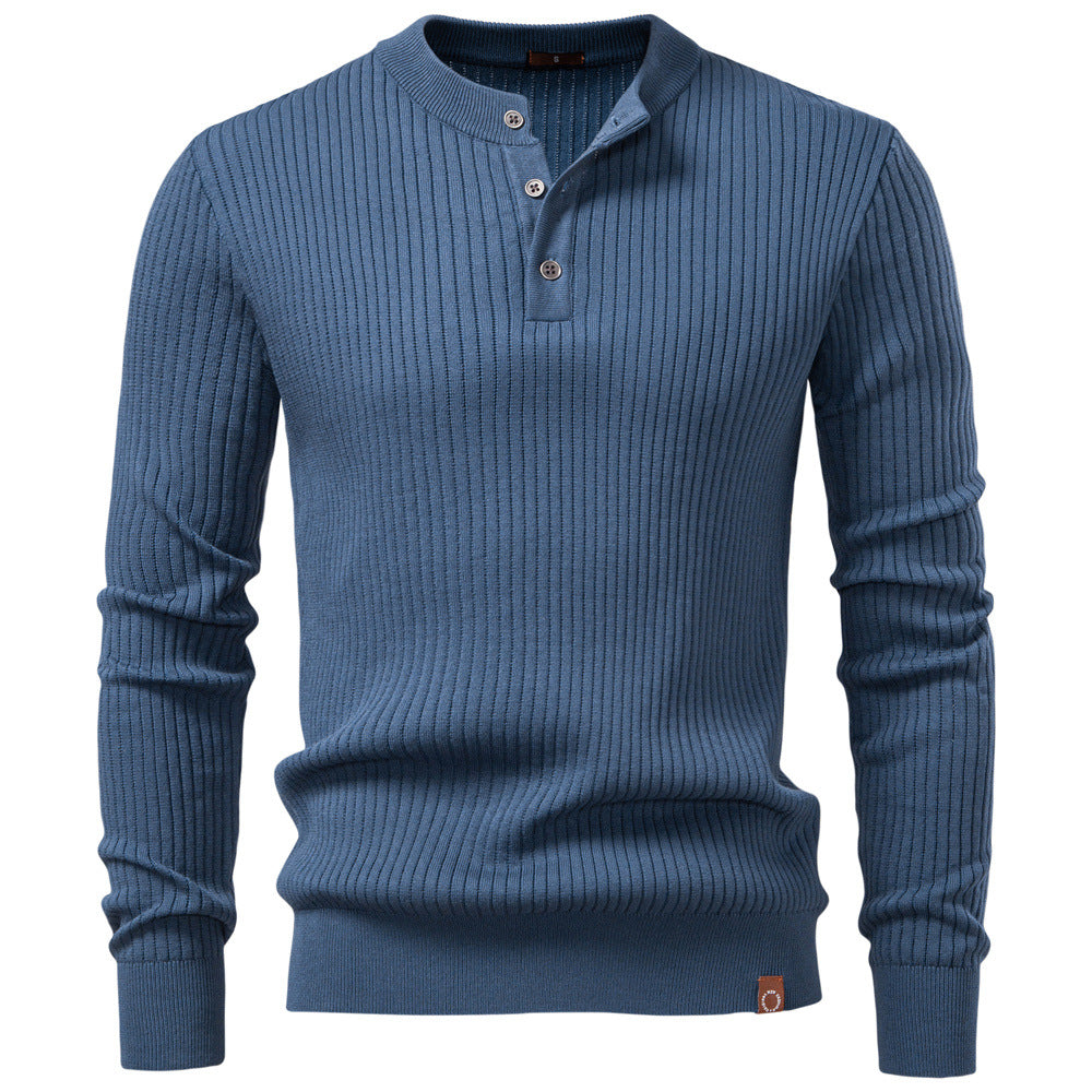 Herren Strickpullover mit feinem Rippenmuster und modischem Knopfdetail Aliams