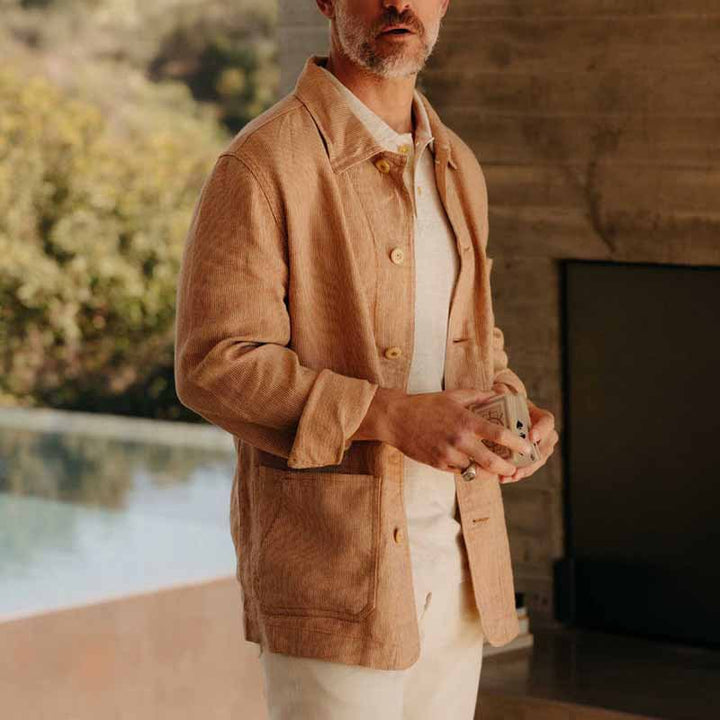 Herren zeitloser Cord-Mantel mit praktischen Taschen und Knopfdetails Aliams