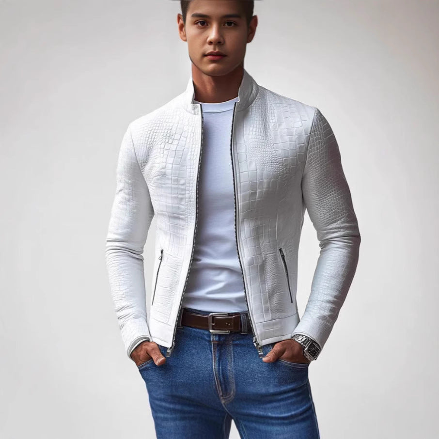 Herren Stylische Kunstlederjacke mit strukturierter Oberfläche Aliams