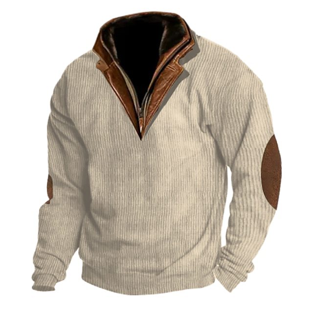 Herren Strickpullover mit Lederdetails und hohem Kragen Aliams