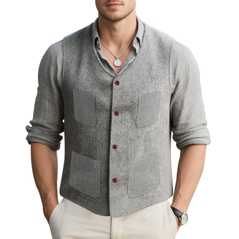 Herren Wollweste mit stilvollen Taschen und Knopfleiste Aliams