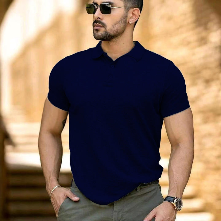 Herren sportliches Kurzarm-Polohemd aus atmungsaktivem Material mit klassischem Kragen Aliams