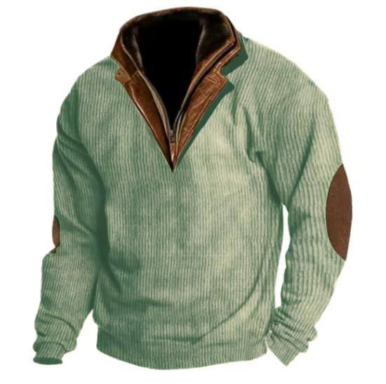 Herren Strickpullover mit Lederdetails und hohem Kragen Aliams