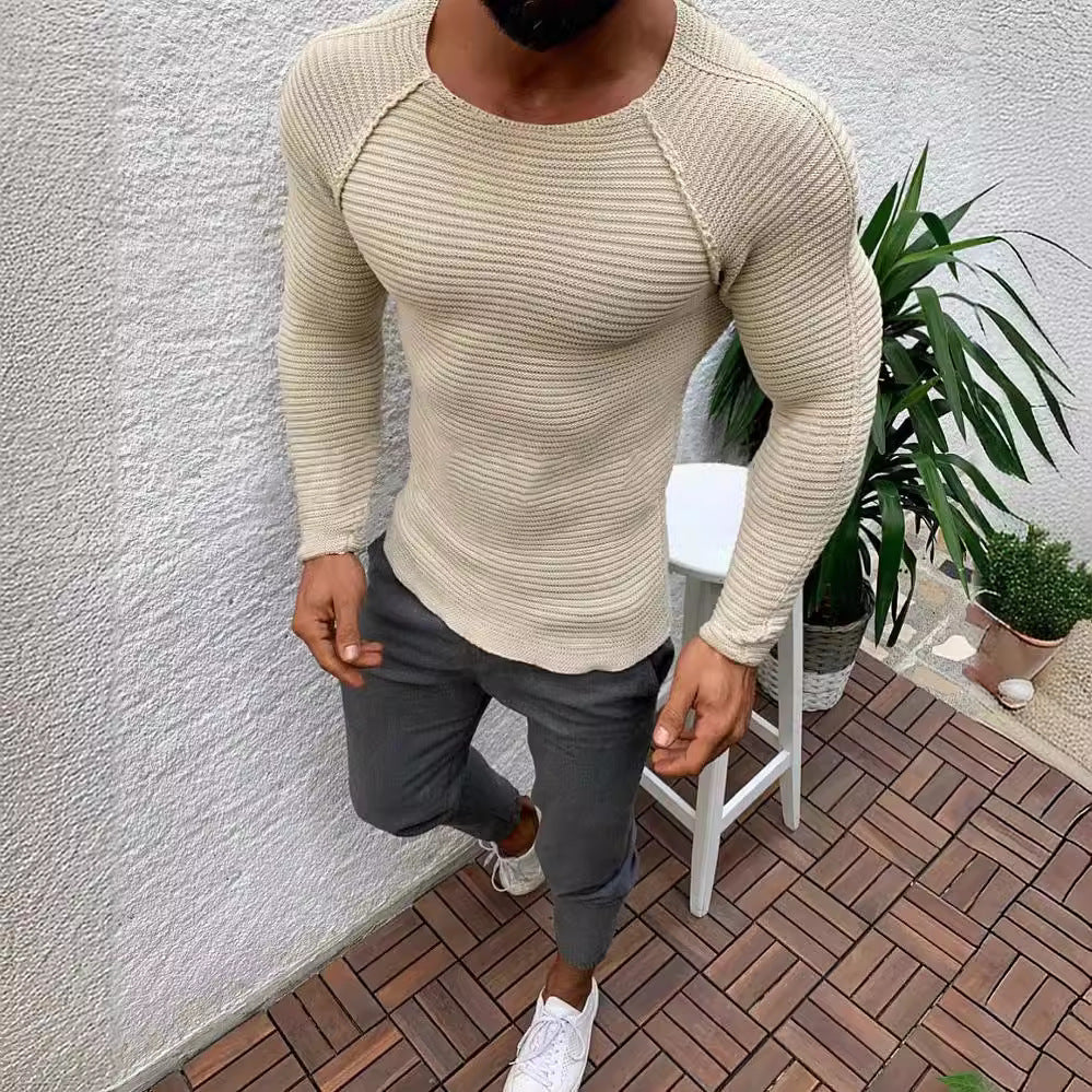 Herren stylisches gestreiftes Langarmshirt Aliams