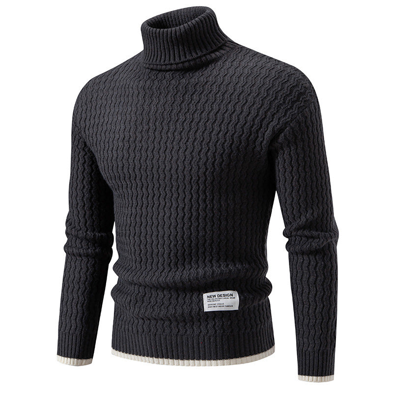 Herren Strickpullover mit hohem Kragen und strukturiertem Zopfmuster Aliams