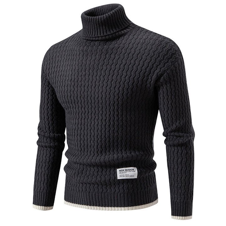 Herren Strickpullover mit hohem Kragen und strukturiertem Zopfmuster Aliams