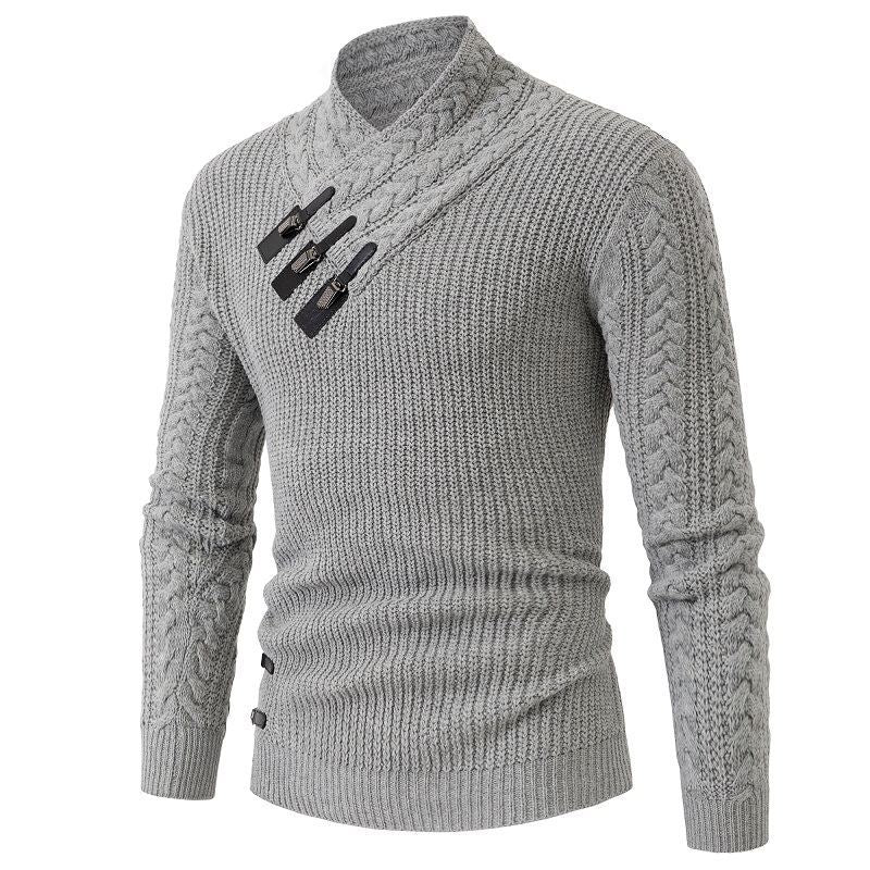 Herren Strickpullover mit asymmetrischem Kragen und dekorativem Zipper Aliams