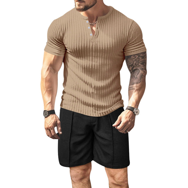 Herren strukturierter Kurzarm-Henley-T-Shirt Aliams