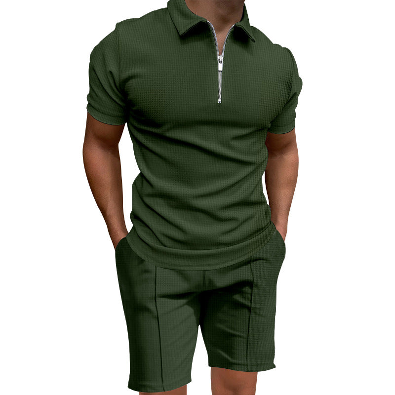 Herren Sportliches Kurzarm-Outfit mit modernem Strukturdesign und Reißverschluss Aliams