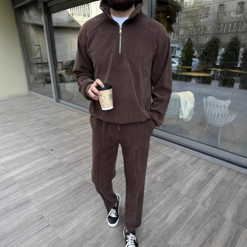 Herren sportliches Fleece-Outfit mit halbem Reißverschluss Aliams