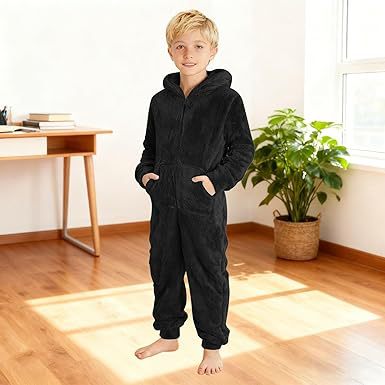 Unisex Kuscheliger Fleece-Overall mit Kapuze Aliams