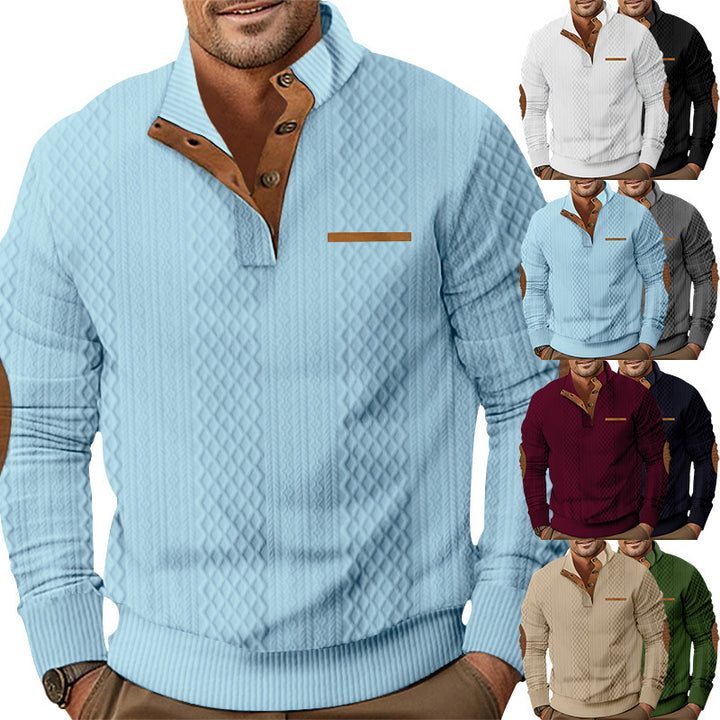 Herren Strickpullover mit klassischer Knopfleiste und Lederdetails Aliams