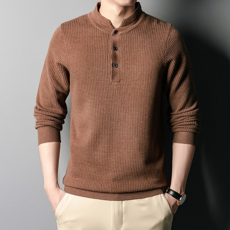 Herren Strukturierter Langarm-Pullover mit Knopfleiste Aliams