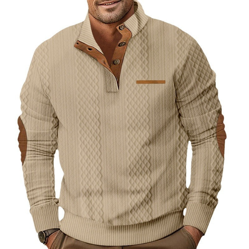 Herren strukturierter Pullover mit modischem Henley-Ausschnitt und geschmackvollen Kunstlederdetails Aliams