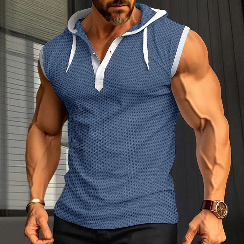 Herren Sportliches Ärmelloses T-Shirt mit Kapuze Aliams